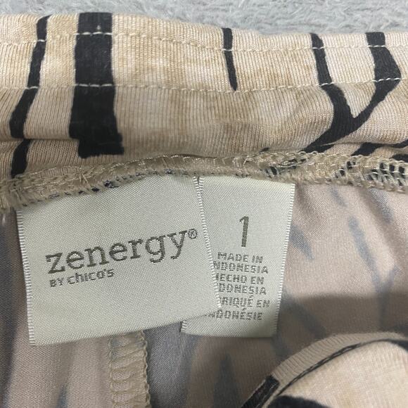 Chicos Pants Womens Medium Beige Zenergy Pull On Resort Wide Floral Drawstring 1 - Picture 2 of 9